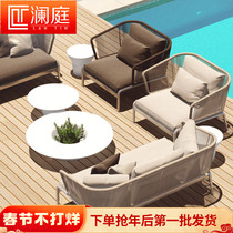 Outdoor rattan sofa villa courtyard terrace sun room hotel outdoor furniture custom rattan chair tea table combination sunscreen