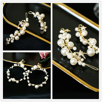 Korean exquisite pearl gold stars handmade edge clip Bridal fashion large circle earrings Wedding dress headdress products