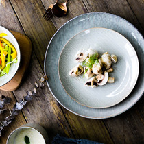 Creative retro striped ceramic plate Household dish plate Western restaurant steak plate Steak plate Gray line plate dining utensils