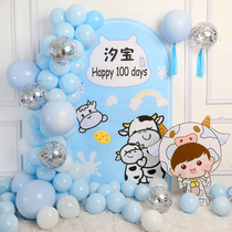Niu baby 100 days full moon 100-day banquet one-year-old birthday decoration scene layout balloon party KT board background wall