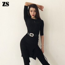 Sexy split Latin dance costume Adult female art exam dress practice suit Autumn and winter thin dance practice suit