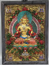 Antique miscellaneous Wood frame Painted Tibetan relief King Kong Sa Hammer Buddha Statue Thangka mural decoration Home antique collection