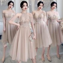 Bridesmaid dress fairy quality 2021 new bridesmaid group sister skirt mid-length French small evening dress girlfriends group wedding