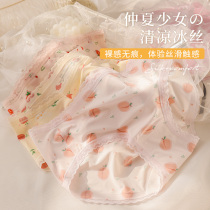 Ice silk underwear female cotton crotch antibacterial thin breathable Japanese girl student lace cute seamless triangle shorts