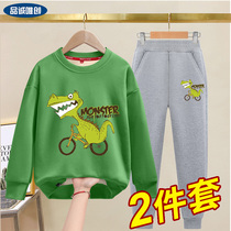 Boys pants autumn and winter 2021 new big children Winter plus velvet sports pants children thick casual autumn suit
