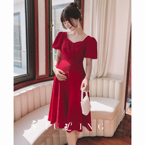 Pregnant woman toast bridal red engagement gown dress with dress woman Summer wedding back door Big code Belly Lace Dress