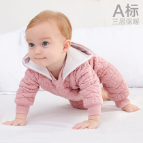 Baby conjoined clothes outside winter newborn autumn clothes outer clothes cotton thick baby hooded clothes autumn and winter