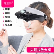 Head-mounted magnifying glass led with light glasses beekeeping insect removal acne extraction blackhead acne beauty embroidery cross-stitch
