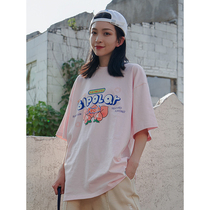 BIPOLAR peach bubble gum short sleeve summer new national trend leisure loose Joker couple T-shirt