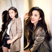 (Small cherry Fadai)SANDRO 18 autumn and winter Song Zuer star with the same plaid striped blazer female