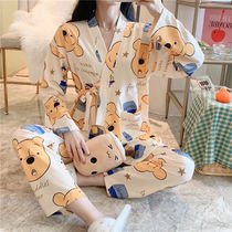  Pajamas womens spring and autumn long-sleeved ins Korean cartoon cute autumn and winter cardigan thin home clothes two-piece suit summer