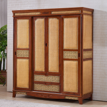Rattan furniture rattan wardrobe woven rattan wardrobe solid wood cabinet wardrobe bedroom sliding 4-door wardrobe rattan storage cabinet