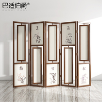 Chinese screen partition living room bedroom folding mobile Simple modern original solid wood fabric folding screen (Hongru)