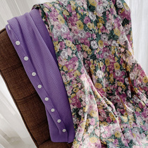 Korean retro floral chiffon skirt women 2021 Spring and Autumn New High waist slim bag hip pleated Medium-length dress tide