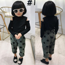 2019 New girl baby slim body half high collar foreign atmosphere joyless off-shoulder temperament T-shirt childrens base shirt coat