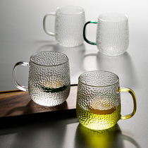 High temperature resistant Japanese hammer glass household handmade heated water cup with handle simple office tea cup