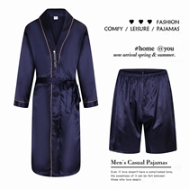 Mens pyjamas sleeping robes mens spring and autumn ice silk thin and silk long sleeves Summer bathrobes suit casual new