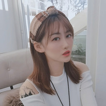 Han Mao jacquard wide edge knotted hairband simple hairpin female Korean temperament hair belt Joker out net red headband