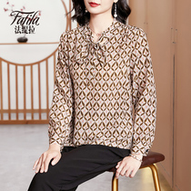 Printed silk streamer shirt womens long-sleeved autumn clothes new loose large size pullover mulberry silk top middle-aged mother
