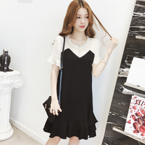 Pregnancy Woman Dress Summer Dress Fashion style 2022 new pregnant woman Lioneddress South Korean version fake Two wave points Loose Snowspun Dresses