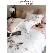 New Products Embroidery Long Suede Cotton Four Pieces High End Butterfly Embroidery Quilt Cover Pure Cotton All-cotton Bed Linen Bed supplies 4