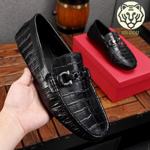 Bean Bean Shoes Men Genuine Leather Luxury Fashion Trends A foot pedal Lazy Shoes New 100 Hitch European Station Casual Leather Shoes Man