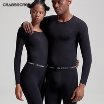 Crab secret thermal underwear mens autumn clothes and trousers mens suit round neck slim base cotton wool youth winter thin