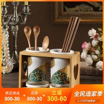 Ceramic chopsticks tube multifunctional double tube chopsticks cage chopsticks shelf European household kitchen storage drain chopsticks rack