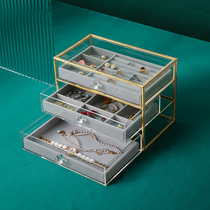 Light luxury jewelry storage box high-end exquisite hand jewelry earrings necklace hair accessories anti-oxidation cleaning drawer display rack