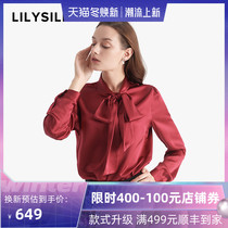 LILYSILK lily show silk shirt female temperament mulberry silk bow elegant comfortable long sleeve shirt