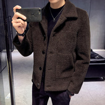 Wool coat male 2021 new Korean version of the trend handsome autumn and winter lambskin thickened jacket winter clothes