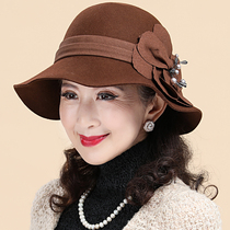 Womens top hat wool Korean version of flowers fashion Winter middle-aged elderly hats mother old grandmother winter basin hat