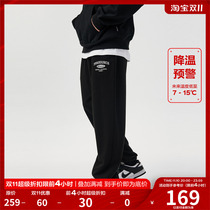 FPA retro font knitted sweatpants Guochao brand American loose drawstring feet casual spring and autumn straight trousers men