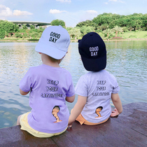 Small boy summer clothes 2021 new childrens English word T-shirt top wild trendy boy baby pure cotton short-sleeved t-shirt