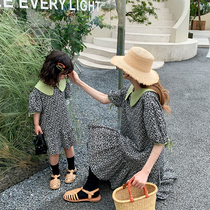 Girl Summer Dolls Collar Dress dress Snow spinning Flowers Skirt Children Nets Red Fried Street Personality Parent-child Bottling