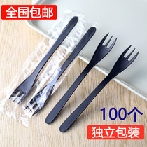 Disposable fruit fork black individually wrapped cake fork pastry fork frosted three teeth Fruit Tea fork
