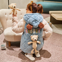 Coral velvet pajamas womens autumn and winter three-layer padded padded velvet cartoon cute warm flannel home wear