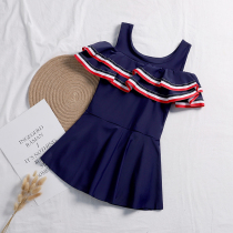 Childrens womens swimsuits girls childrens one-piece dress shoulder hot spring beach flat corner 100 Jin swimsuit women