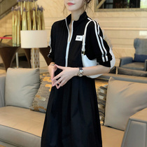 Black Side Striped Casual Sports Wind Even Dress Woman Europe Station 2022 Summer New conspicuated over knee long skirt Euros