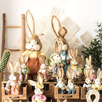 JK Mu space straw handmade decorative straw rabbit animal home decoration shop cute ornaments