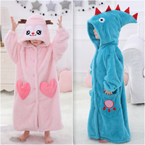 Bathrobes childrens robes for boys and girls in winter thick long flannel pajamas baby bathrobe coral velvet home wear