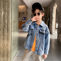 Boys spring denim jacket 2021 new childrens clothing Childrens middle and large childrens personality Korean version of spring and autumn foreign style top tide
