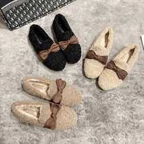 Tide card 100 hitch a cashmere bean shoe woman 2020 New autumn and winter outwear flat bottom single shoes One foot pedal fur shoes