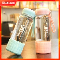 Glass portable cup Female student creative heat-resistant water bottle Korean fresh cute simple Korean version of the net red water cup