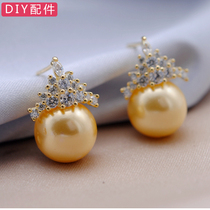 K gold craft S925 sterling silver zircon earrings diy accessories jewelry earrings pearl silver earrings semi-finished earrings