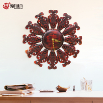 Chinese style solid wood wall clock living room Chinese style round art decorative wall clock home clock retro clock