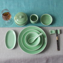 Celadon High-end Club Restaurant Four-Piece Set Chinese Plate Bowl Spoon Hotel Ceramic Tableware Set Set