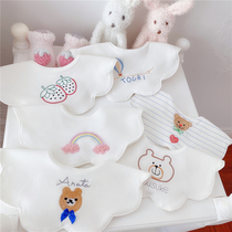 New white spring and summer thin baby cartoon embroidery bib saliva towel rice pocket