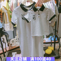 2020 Summer parent-child Womens New polo collar stripes long childrens cotton short sleeve t-shirt