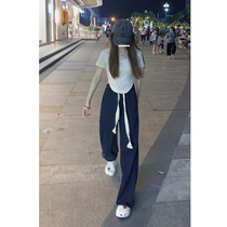 Drawstring strap sweatpants women 2021 autumn and winter high waist walking pants loose mop trousers casual pants black pants